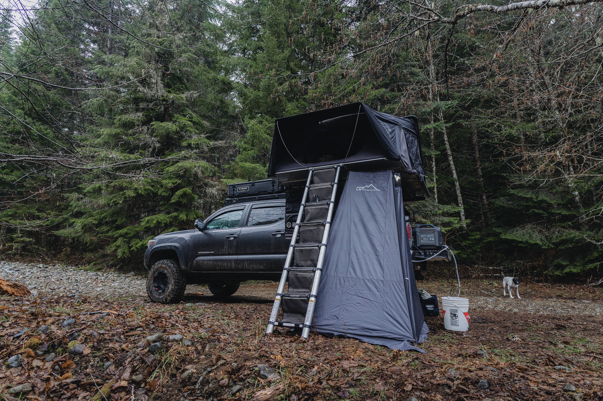 lnt shower tent installed on the Skycamp 3.0