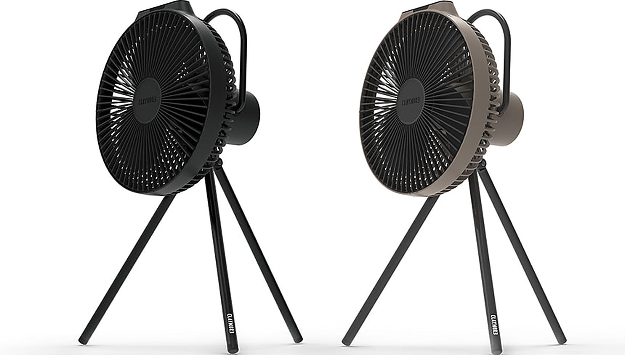Black and Warm Grey V1040 fans side by side, rear view on white background