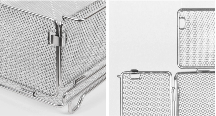 BUENOFE IGT Mesh Tray 1.5 shown folded flat next to a detail view of the hinged side panel