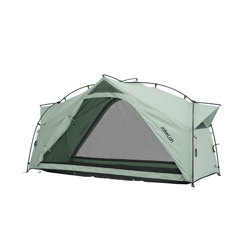 JakeLah J.cot tent W TC in Teal Green - angled view with mesh door