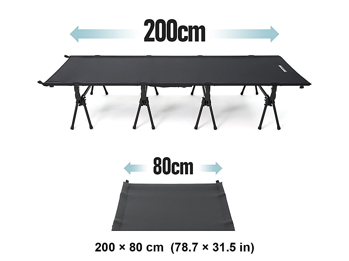 Wide Cot 80 with a 200 cm length callout on the side view and an 80 cm width callout on the seat top view.