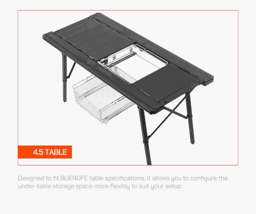 BUENOFE IGT Rail Frame 1.5 animation showing 4.5 table and 1.5 Connect table configurations