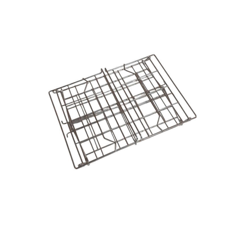 Folding wire basket unfolding from a flat slab to a locked, ready-to-use basket (animation)