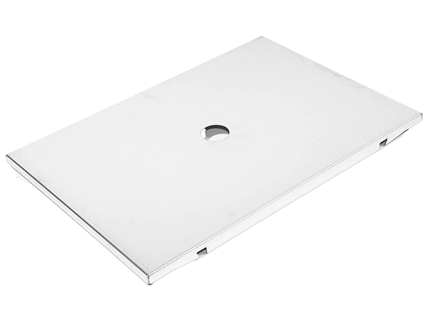 1 Unit top plate on white, showing the hairline-brushed 201 stainless surface and folded edge.