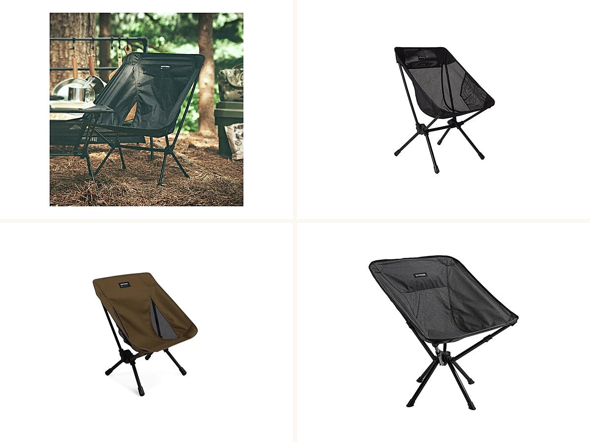 Four Monterra compact camp chairs the DEOS Chair Warmer fits — Gram Chair S, CVT2 S Mesh, CVT2 Mini and Snap Chair