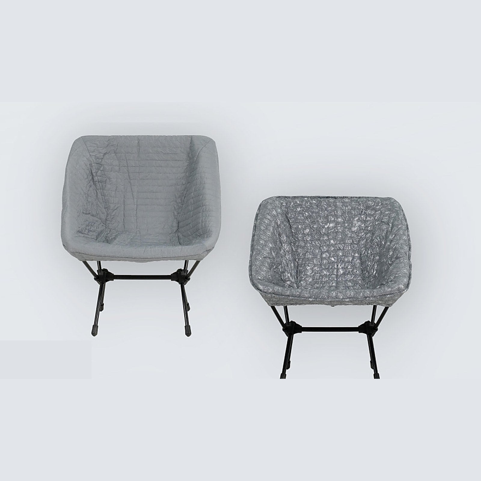 DEOS Chair Warmer in gray — quilted face and heat-reflective side on a camp chair