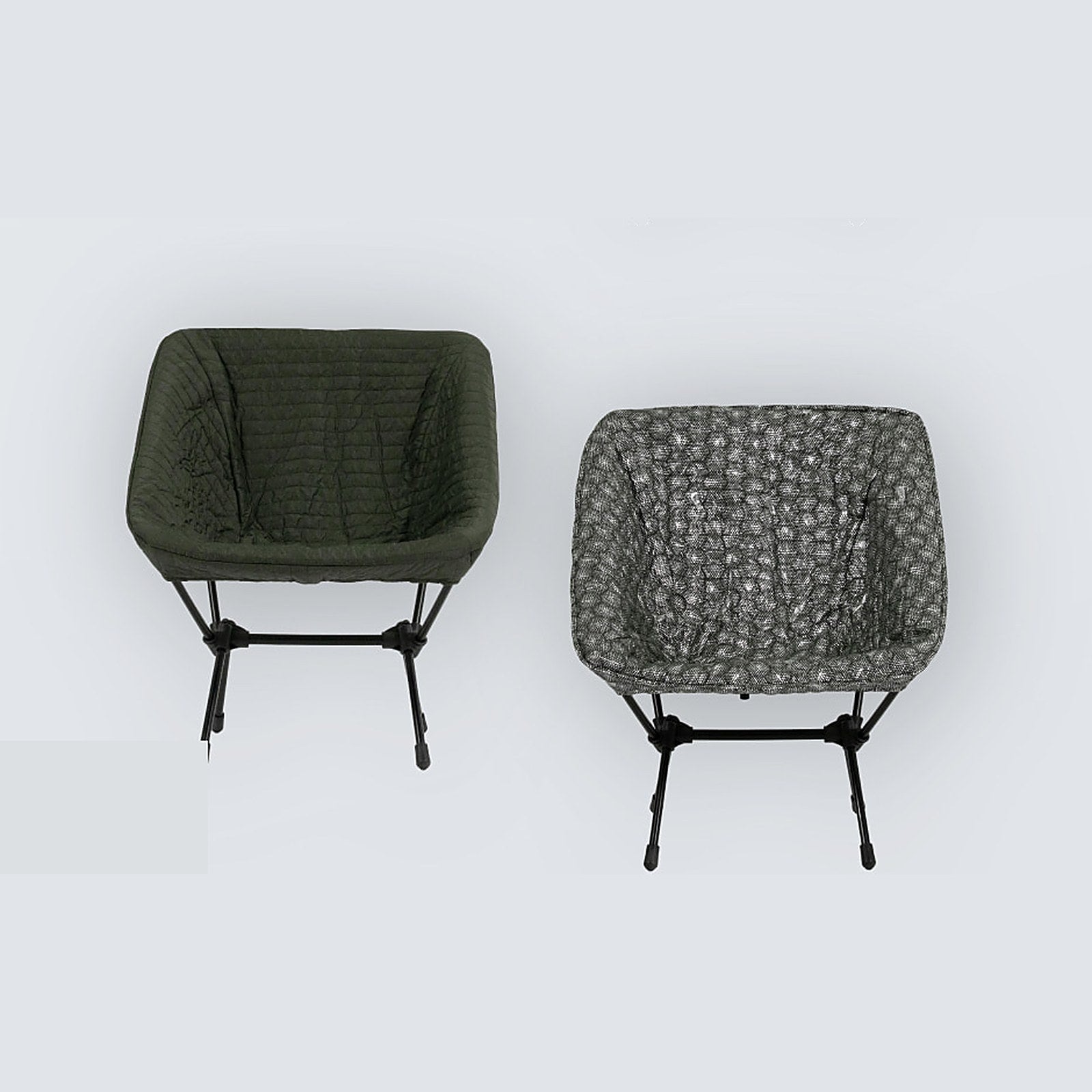 DEOS Chair Warmer in olive — quilted face and heat-reflective side on a camp chair