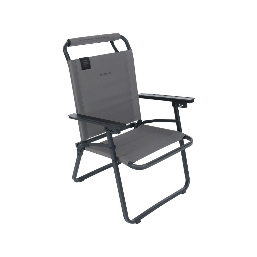 BUENOFE FLOW folding camp chair in gray, front three-quarter studio view