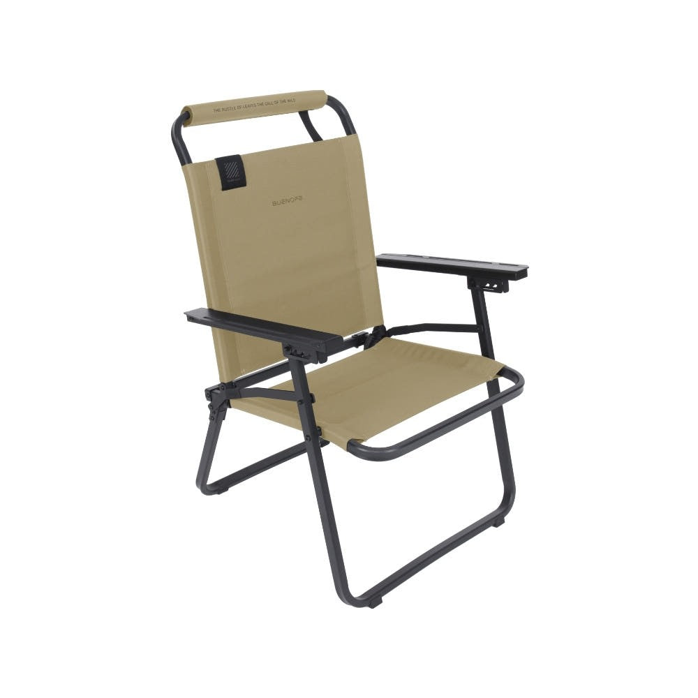 BUENOFE FLOW folding camp chair in tan, front three-quarter studio view