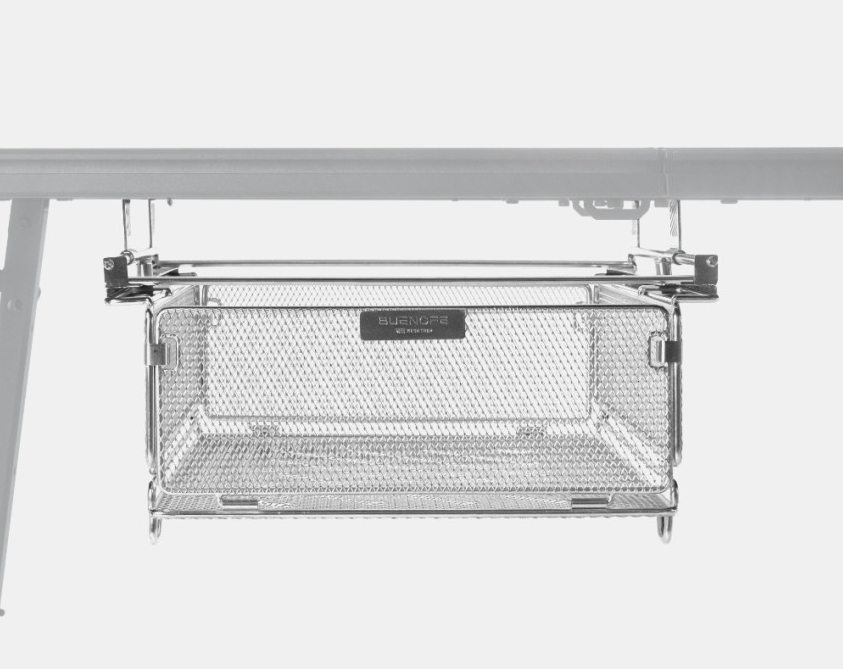BUENOFE IGT Rail Frame 1.5 mounted under an IGT tabletop carrying the mesh tray