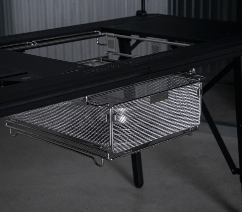 BUENOFE IGT Rail Frame 1.5 with the tray extended under a dark IGT table