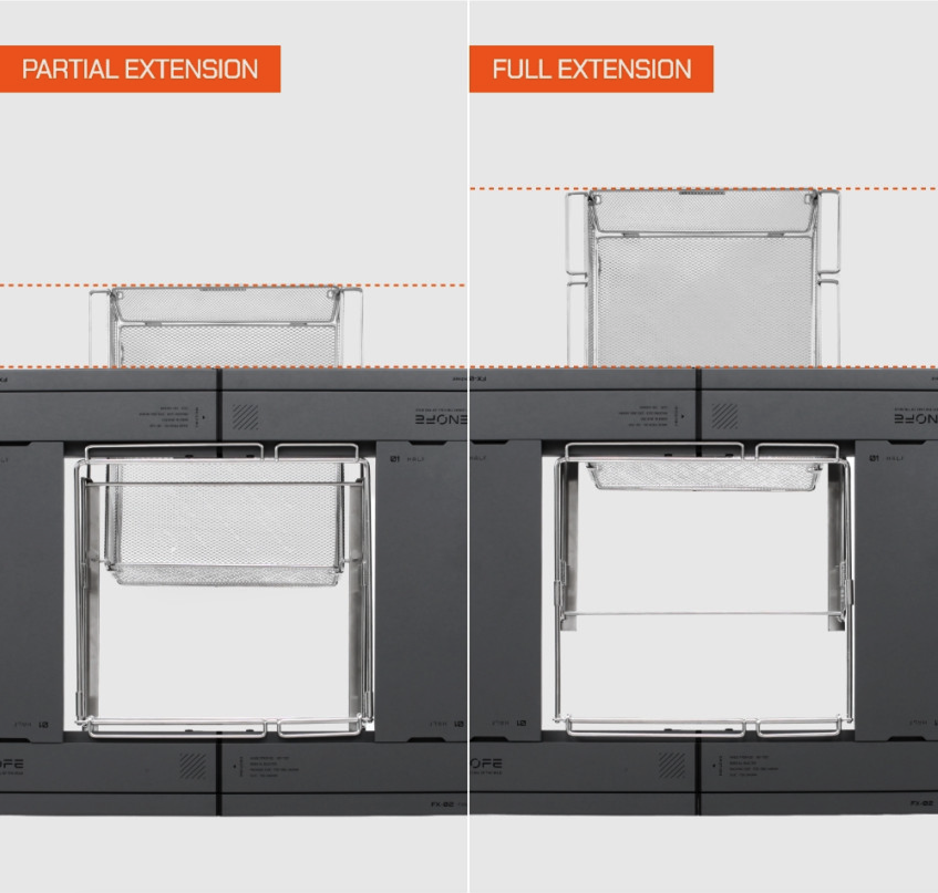 BUENOFE IGT Rail Frame 1.5 comparison of partial extension and full extension on the two-stage slide