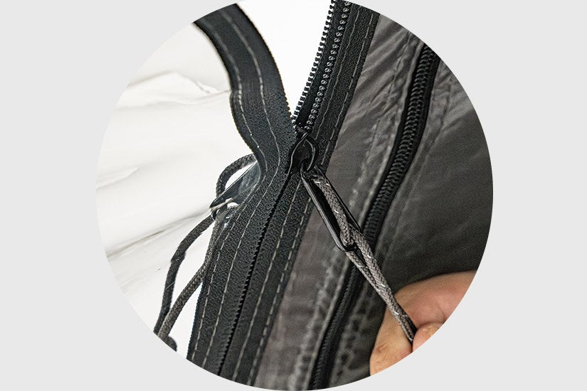 Inside view showing Velcro tabs being aligned and pressed together