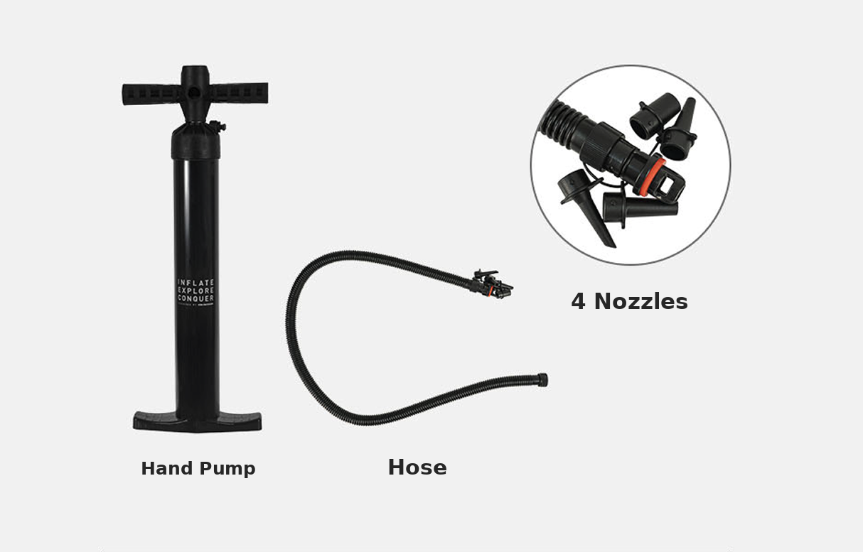 Hand pump with hose and nozzle adapter as manual backup