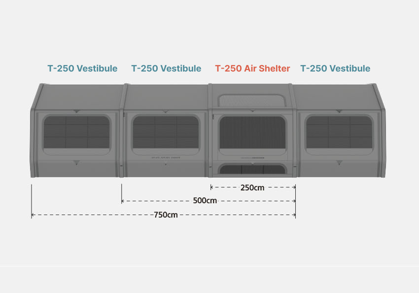 Expansion diagram showing vestibule and TPU window modules attaching