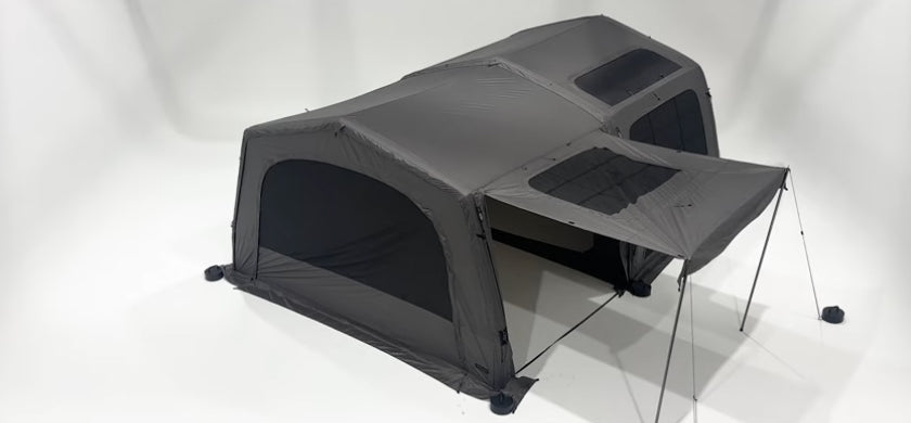 Side wall flipped up as awning extending shade outward
