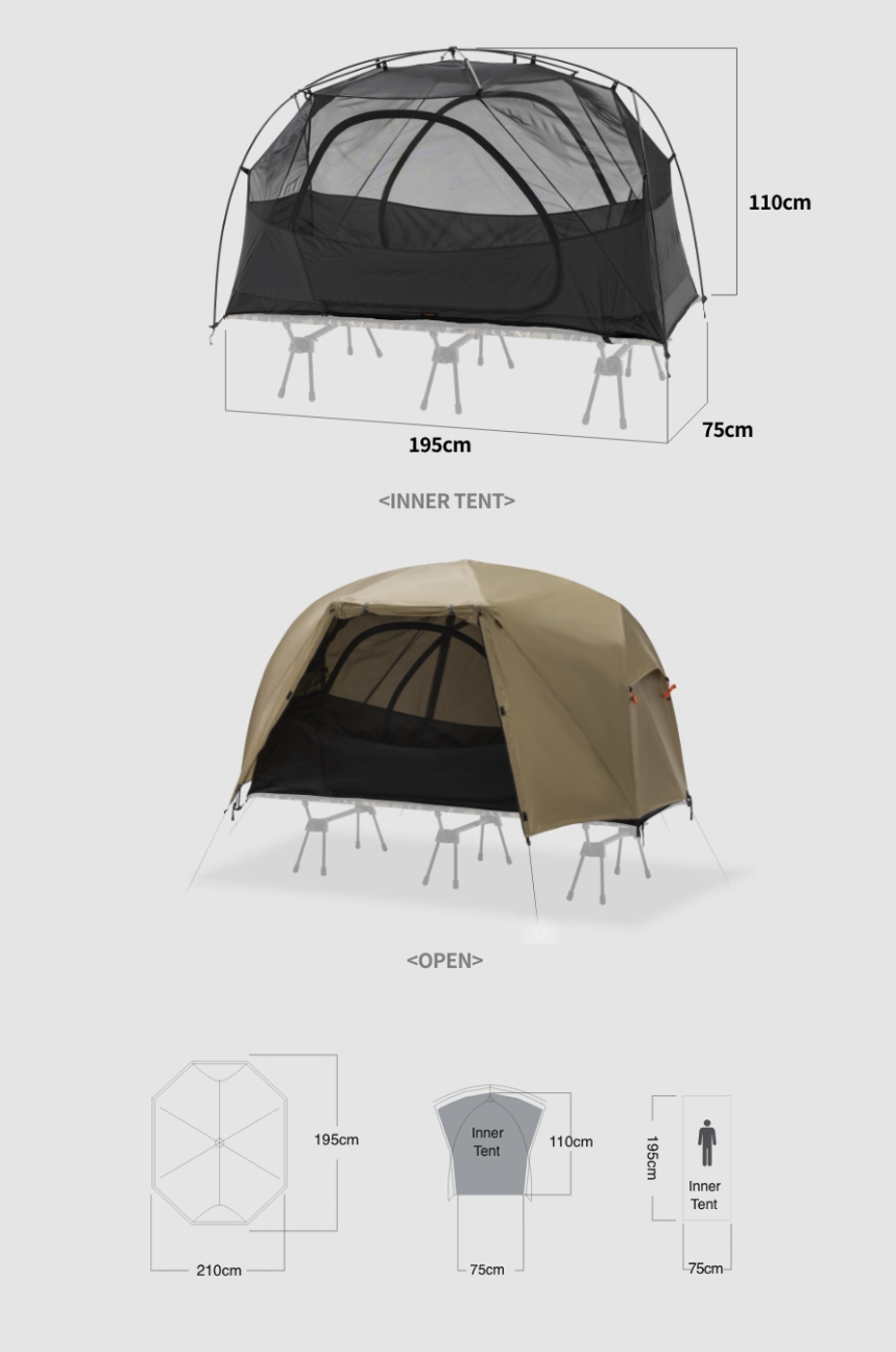 Kovea Base Cot Tent (1P) Full Dimension