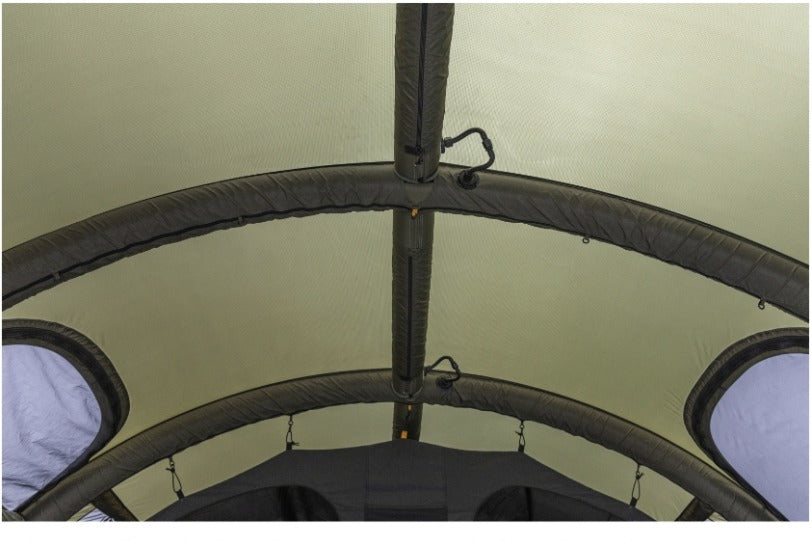 Center-ridge air pole holding the roof line straight against rain