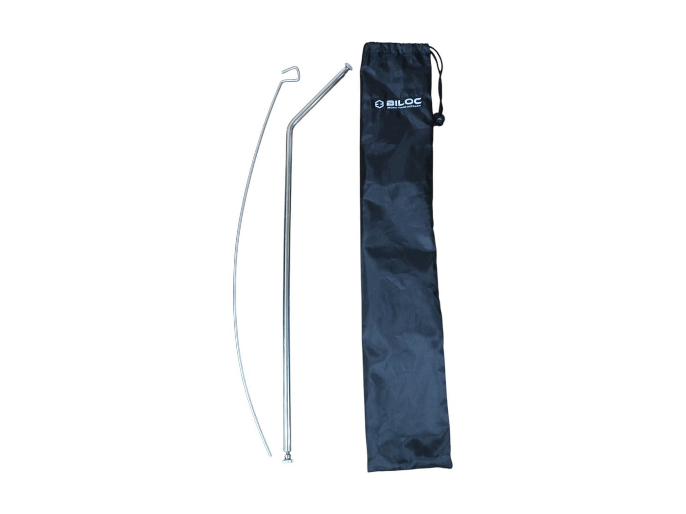 Lantern hanger rods laid beside the black carry bag that ships with them.