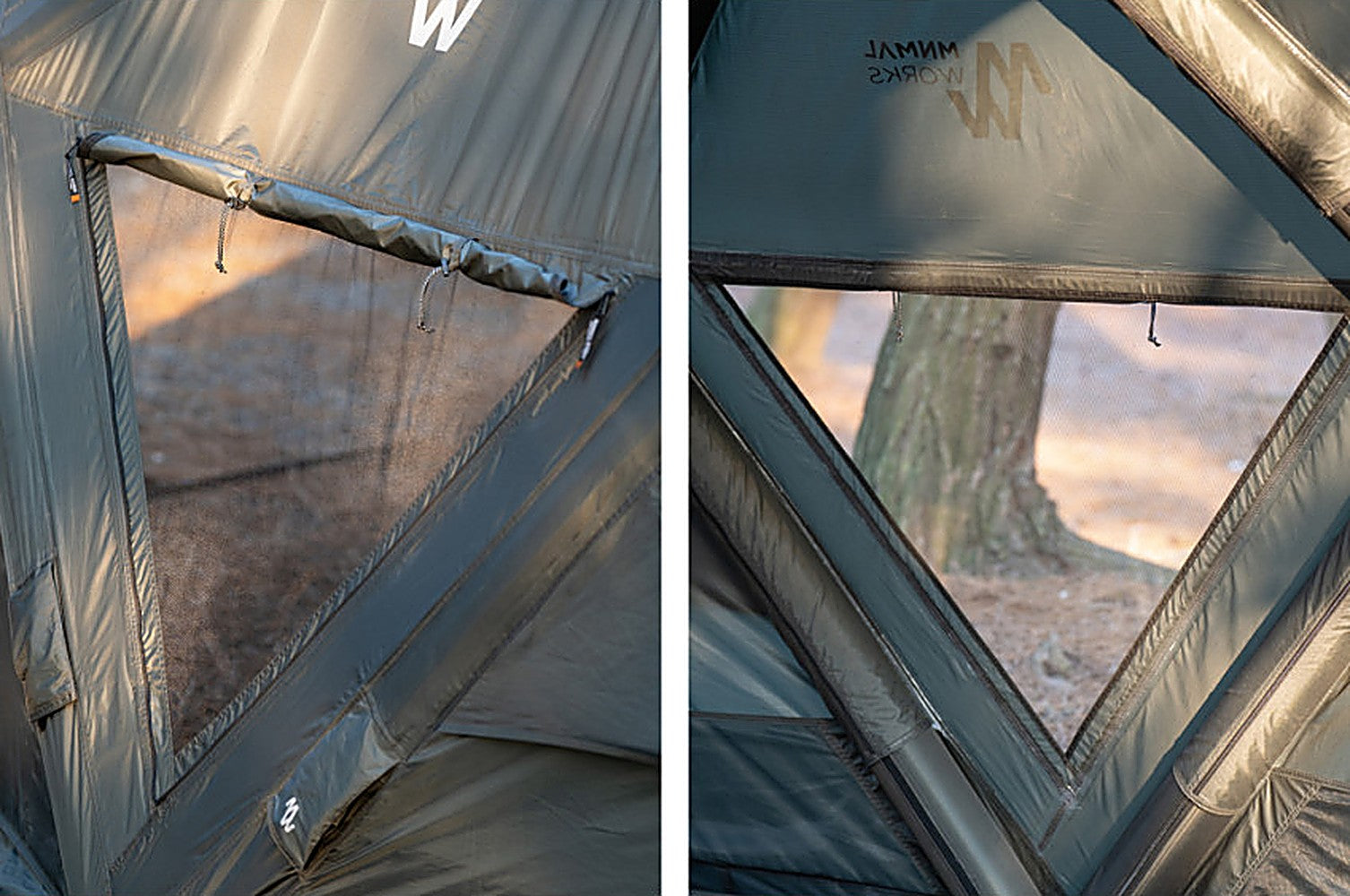 Interior detail of the mesh sky-view window panels in the upper canopy