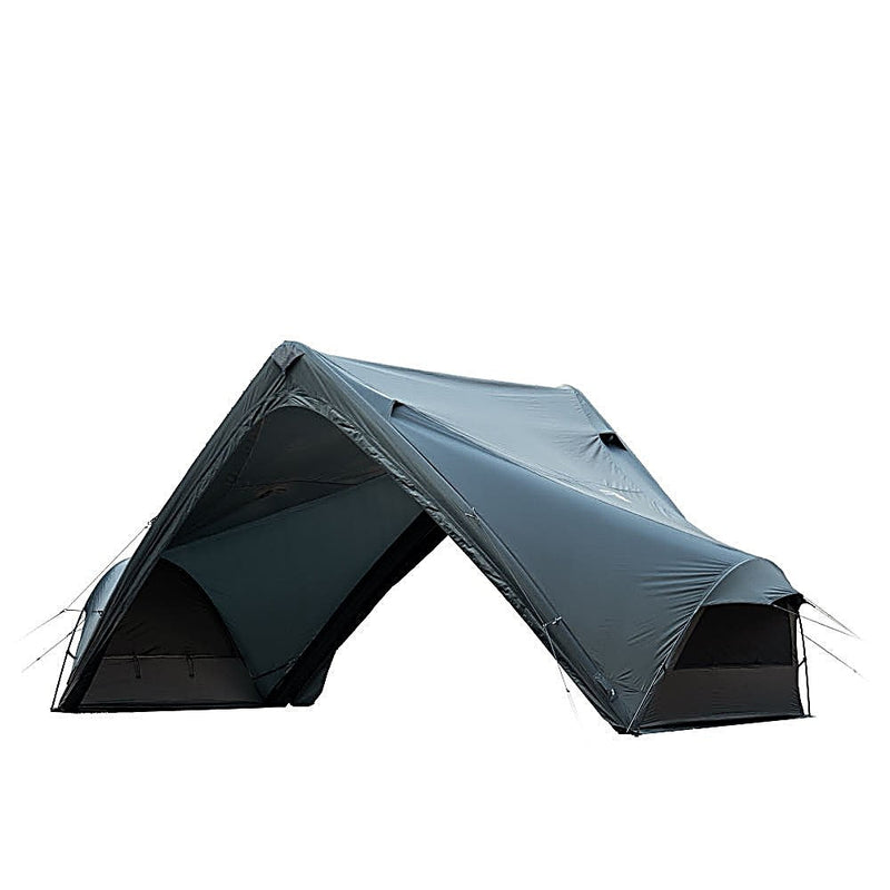 Minimal Works Super Position MGX-600 twin-peak shelter in dark grey on a white studio background, side view