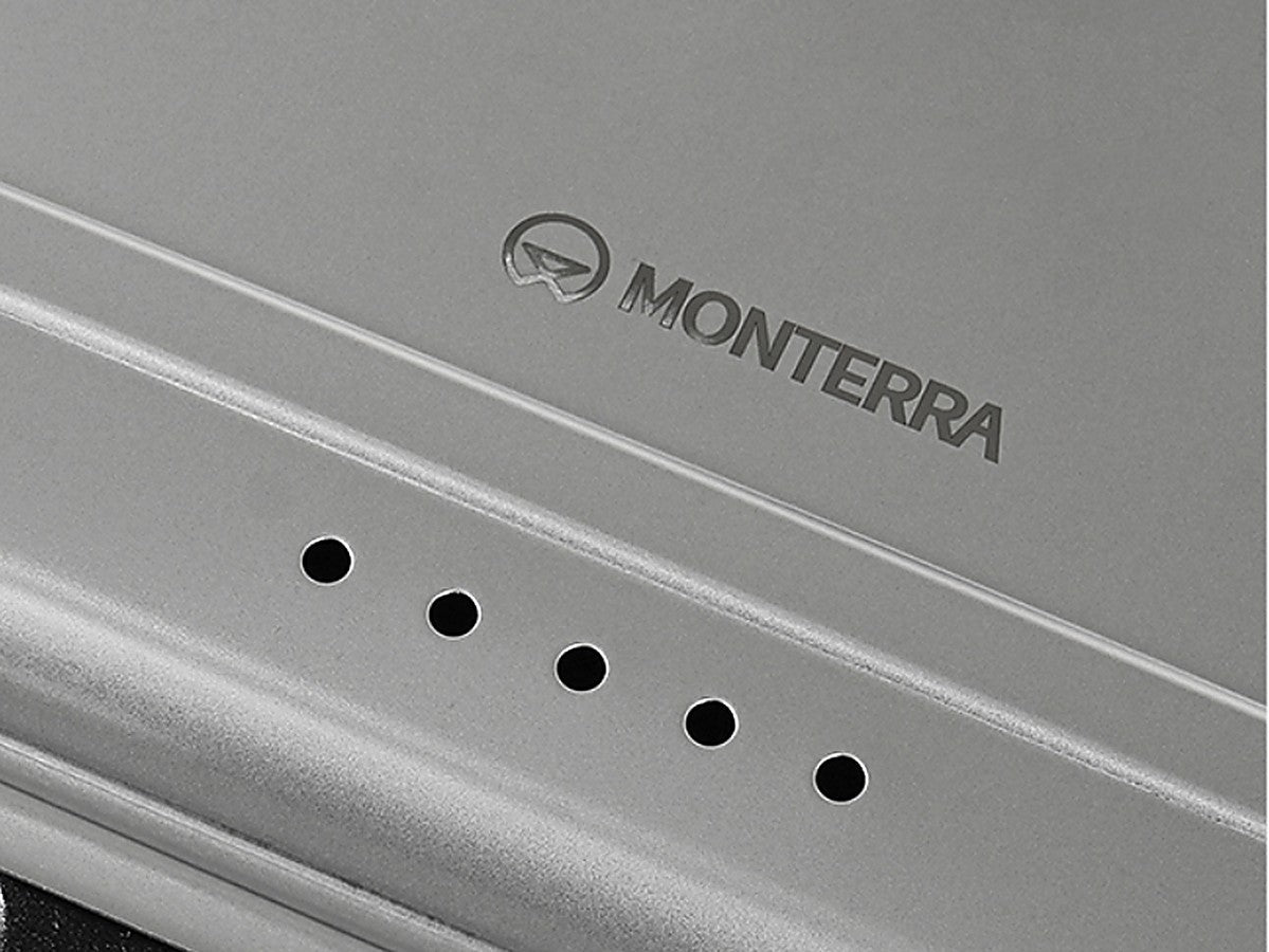 Five steam vents punched along the rim of the stainless steel cover