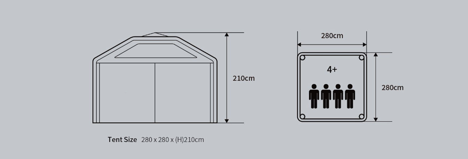 Monterra CUBEX 2.8 Dimension. 280 × 280 × 210 cm / 110.2 × 110.2 × 82.7 in
