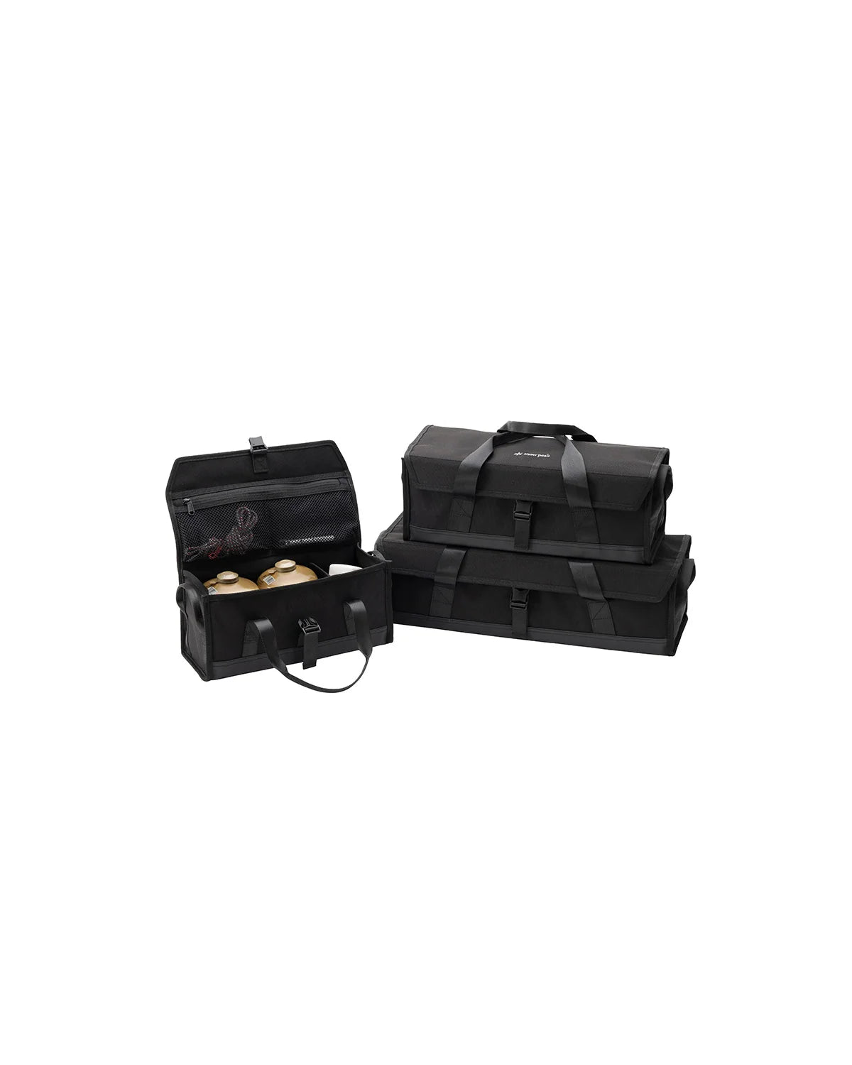 Multi Containers in three sizes packed with gear and stacked together