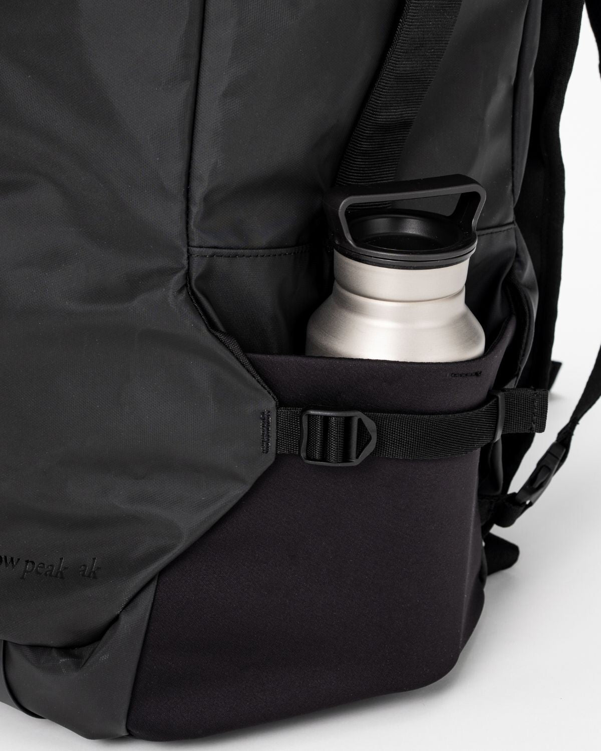 OT Duffel Bag, Black, side pocket holding a water bottle