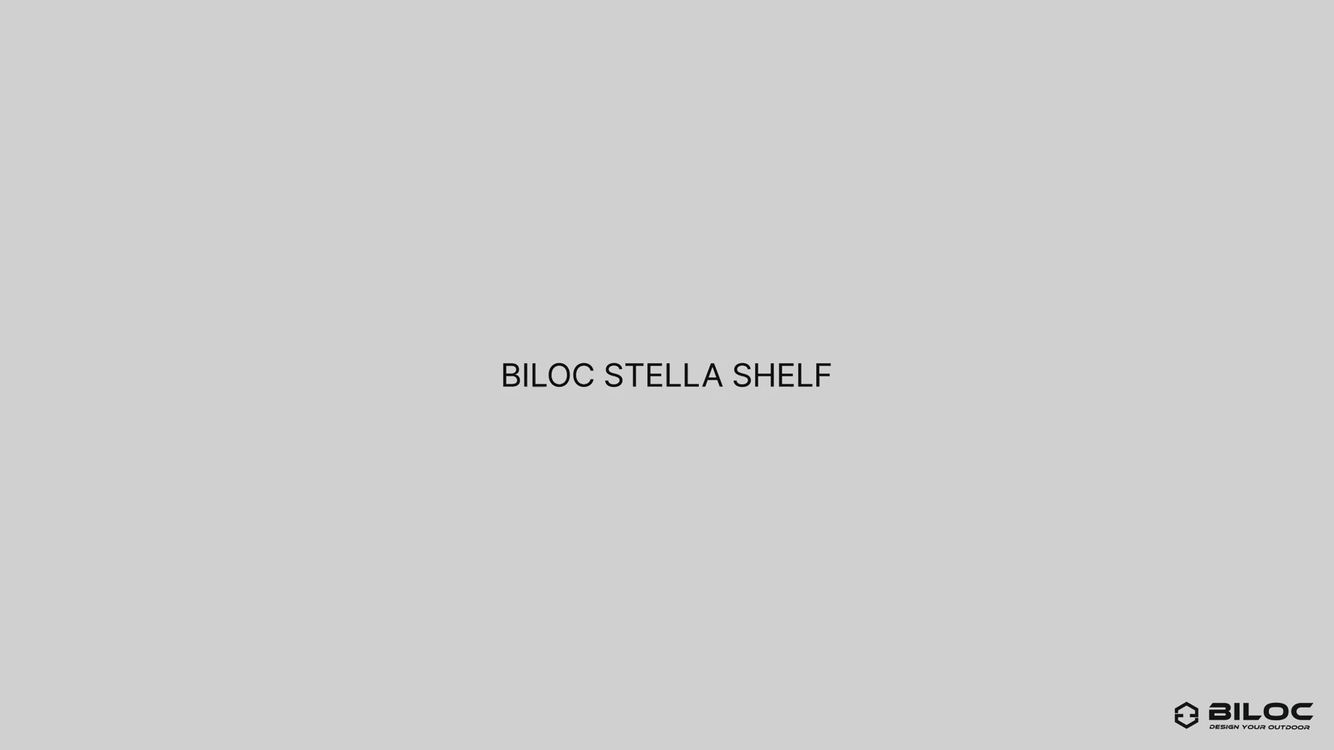 Biloc Stella IGT camp shelf product video showing the unit unfolding from flat into a three-tier camp kitchen
