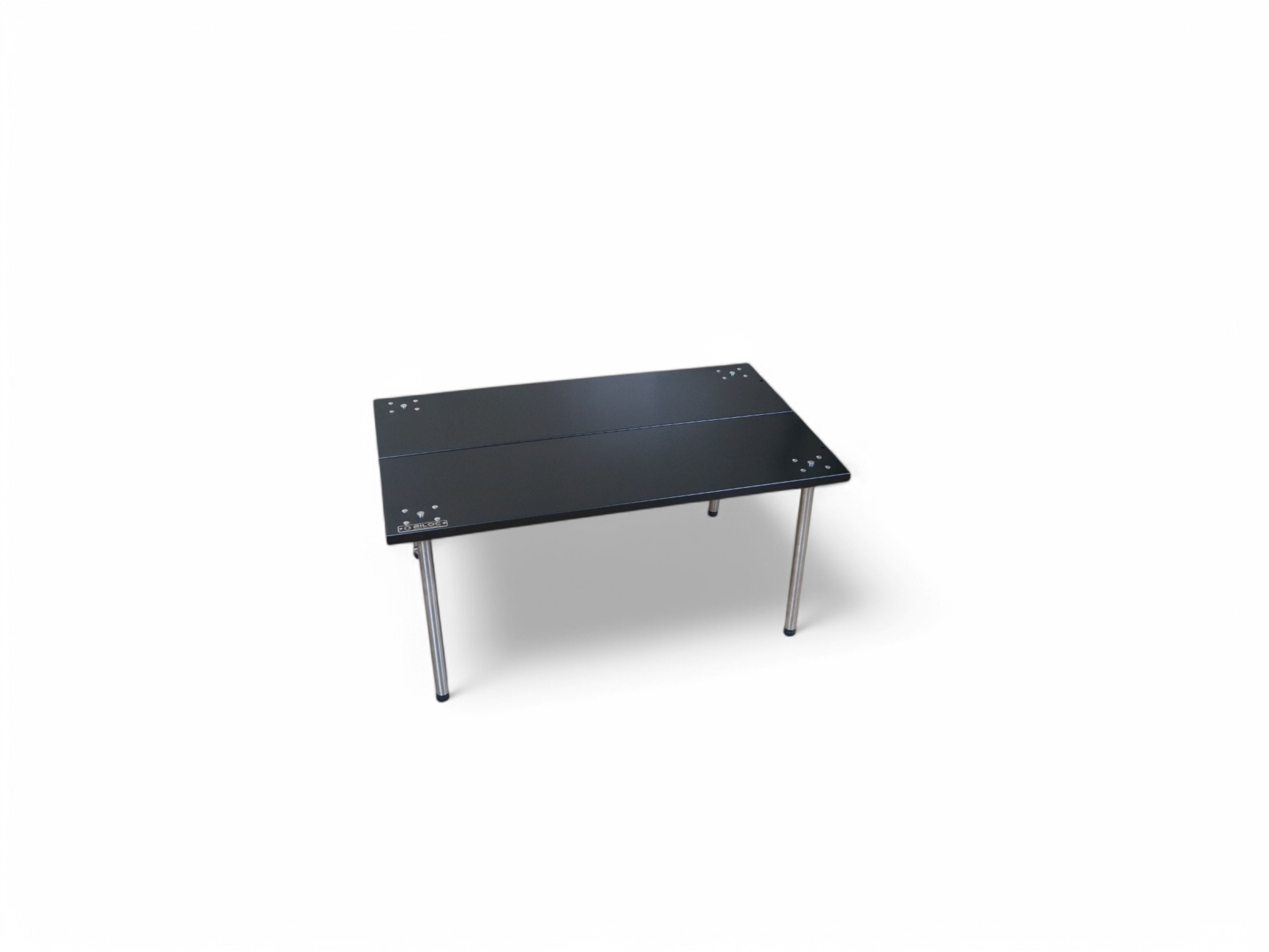 Black Ribera table standing independently on four adjustable legs with no host table.