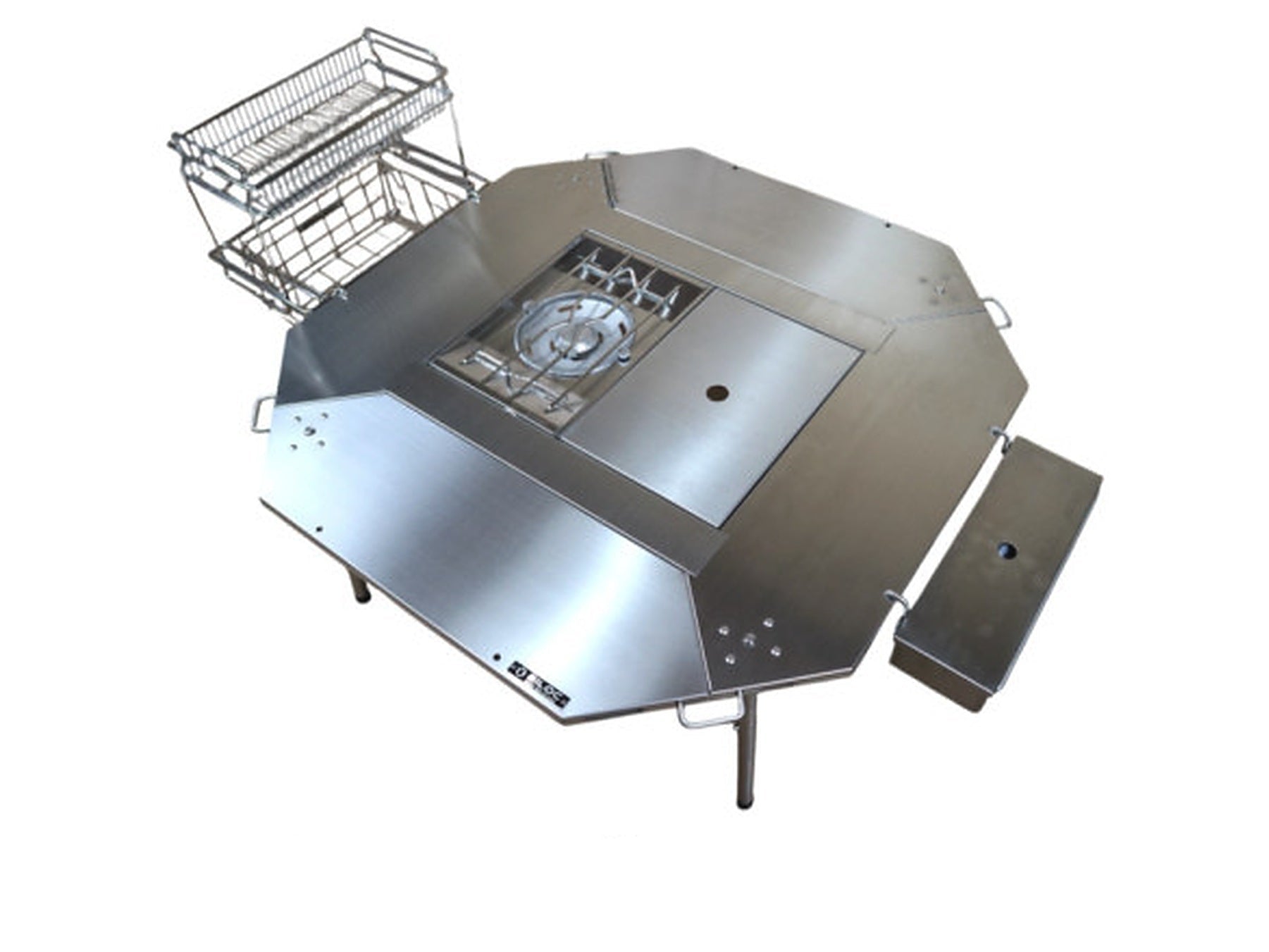 Side hanger carrying a Biloc folding wire basket on a Biloc Octa table.