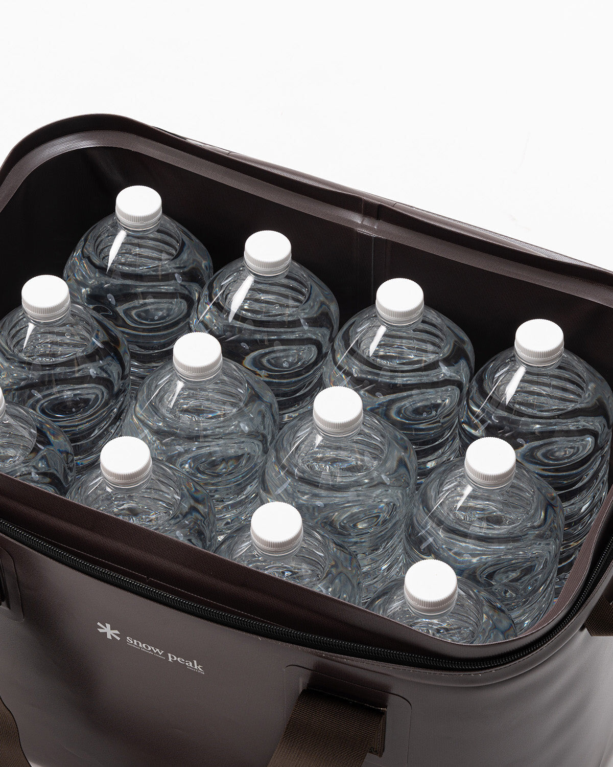 Soft Cooler 47, Tan, holding twelve 2L bottles upright