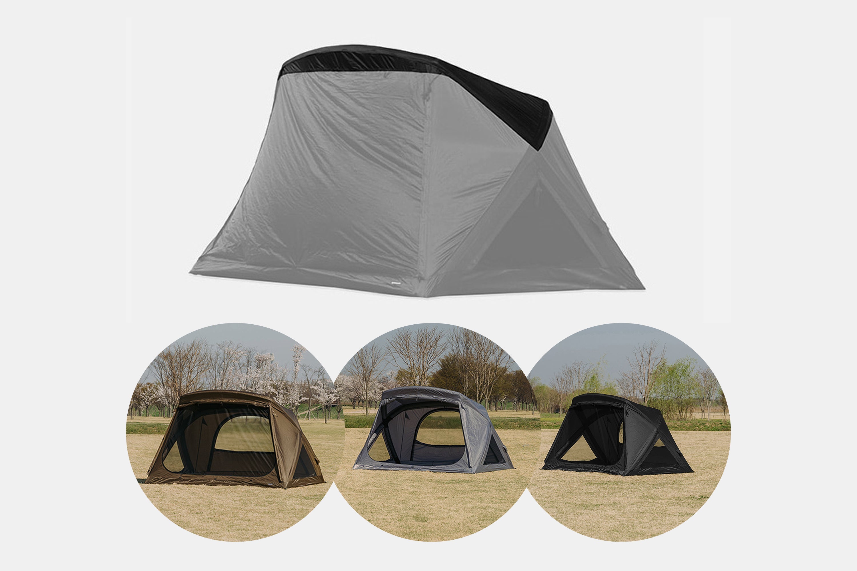 Three rooftop colorways laid out: black, grey, tan