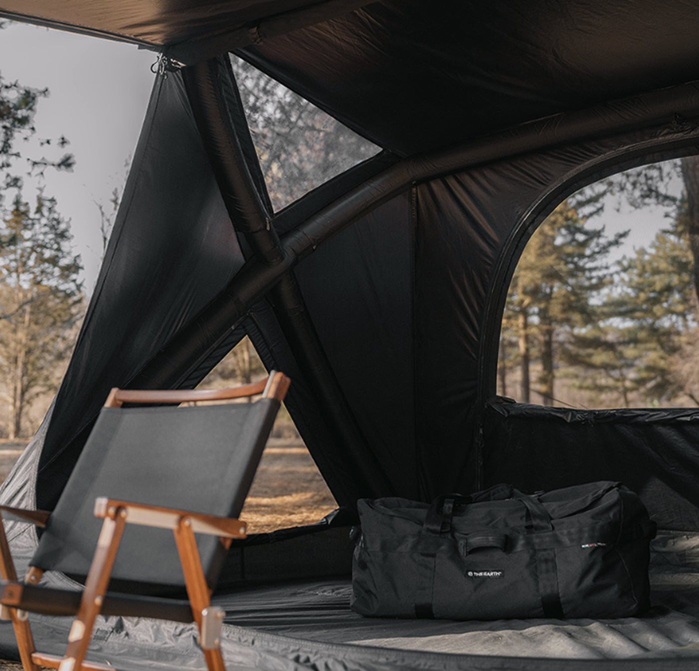theEarth GEO AIR4 Tent, Black, interior living space with a window opening to the beach